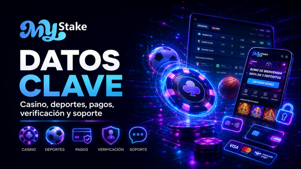 Datos principales de MyStake Argentina sobre casino, deportes, pagos, verificación y soporte