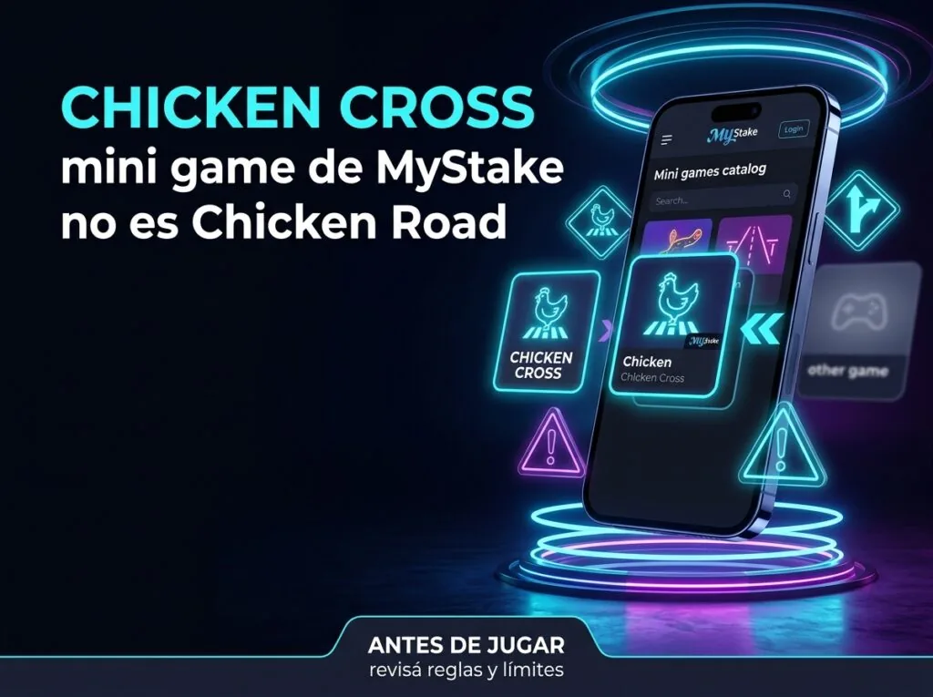 Imagen explicativa sobre Chicken Cross como mini game de MyStake y la diferencia con Chicken Road